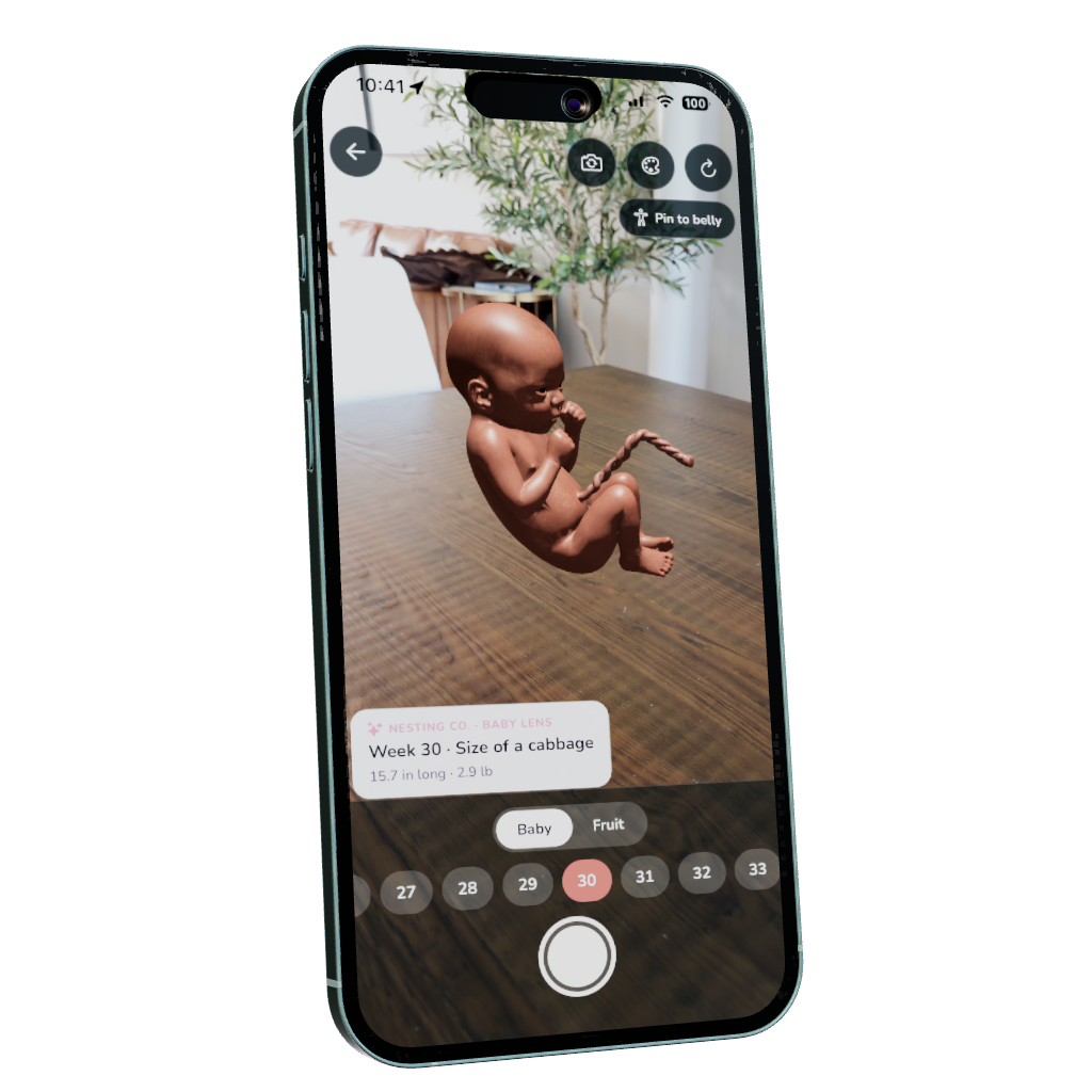 Baby Lens — week 30 visualization, not medical imaging — Nesting Co. app preview.