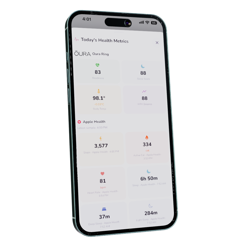 Oura — sample metrics preview — Nesting Co. app preview.