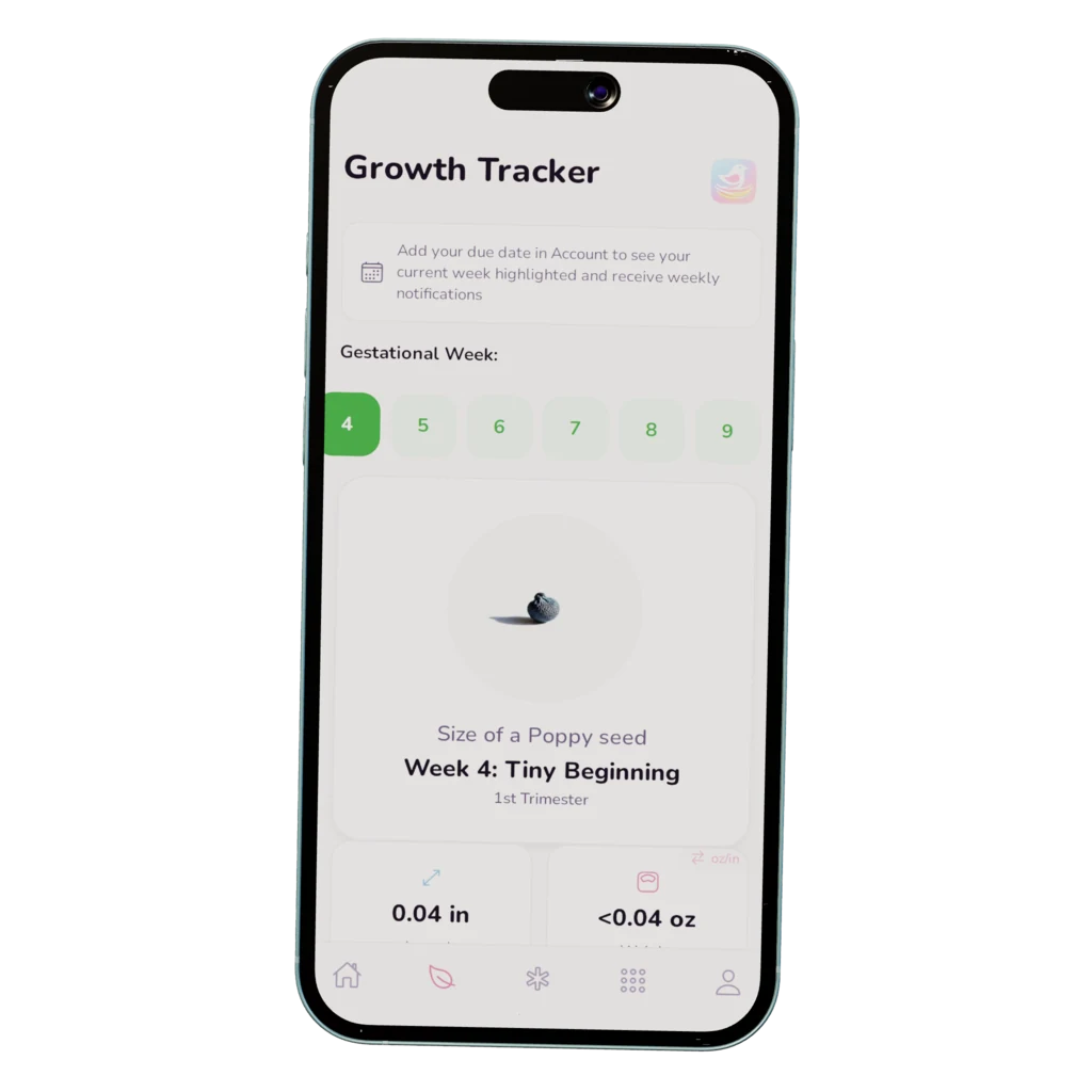 Nesting Co. pregnancy app screen shown in an iPhone